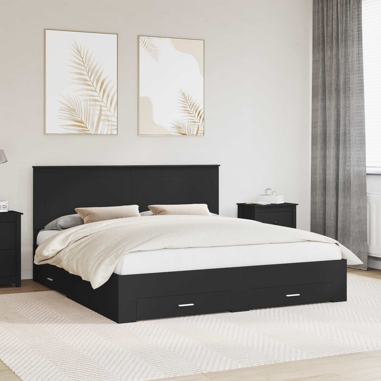 Bedframe met lade met opslag Zwart 180 x 200 cm Bewerkt hout