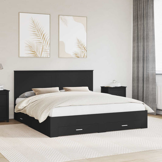 Bedframe met lade met opslag Zwart 180 x 200 cm Bewerkt hout is nu te koop bij PeponiXL, paradijselijk wonen!