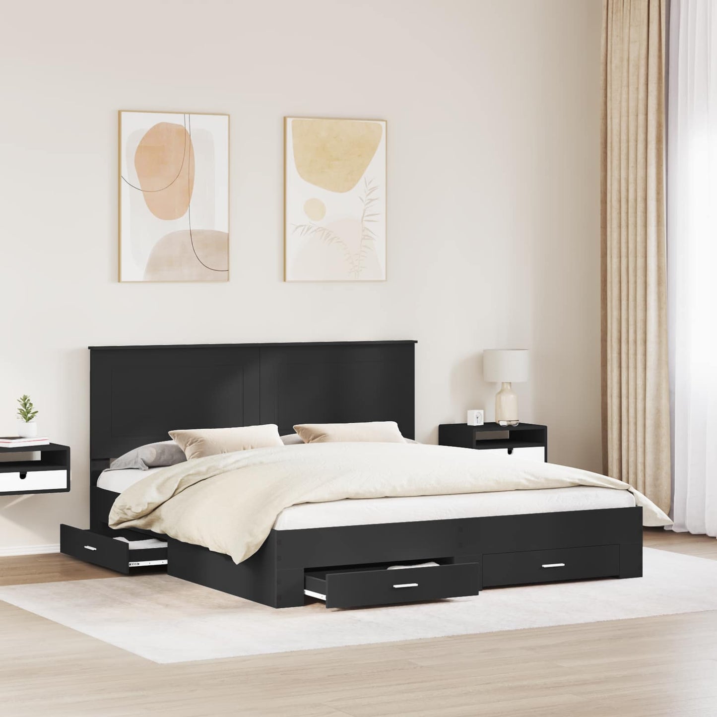 Bedframe met lade met opslag Zwart 180 x 200 cm Bewerkt hout