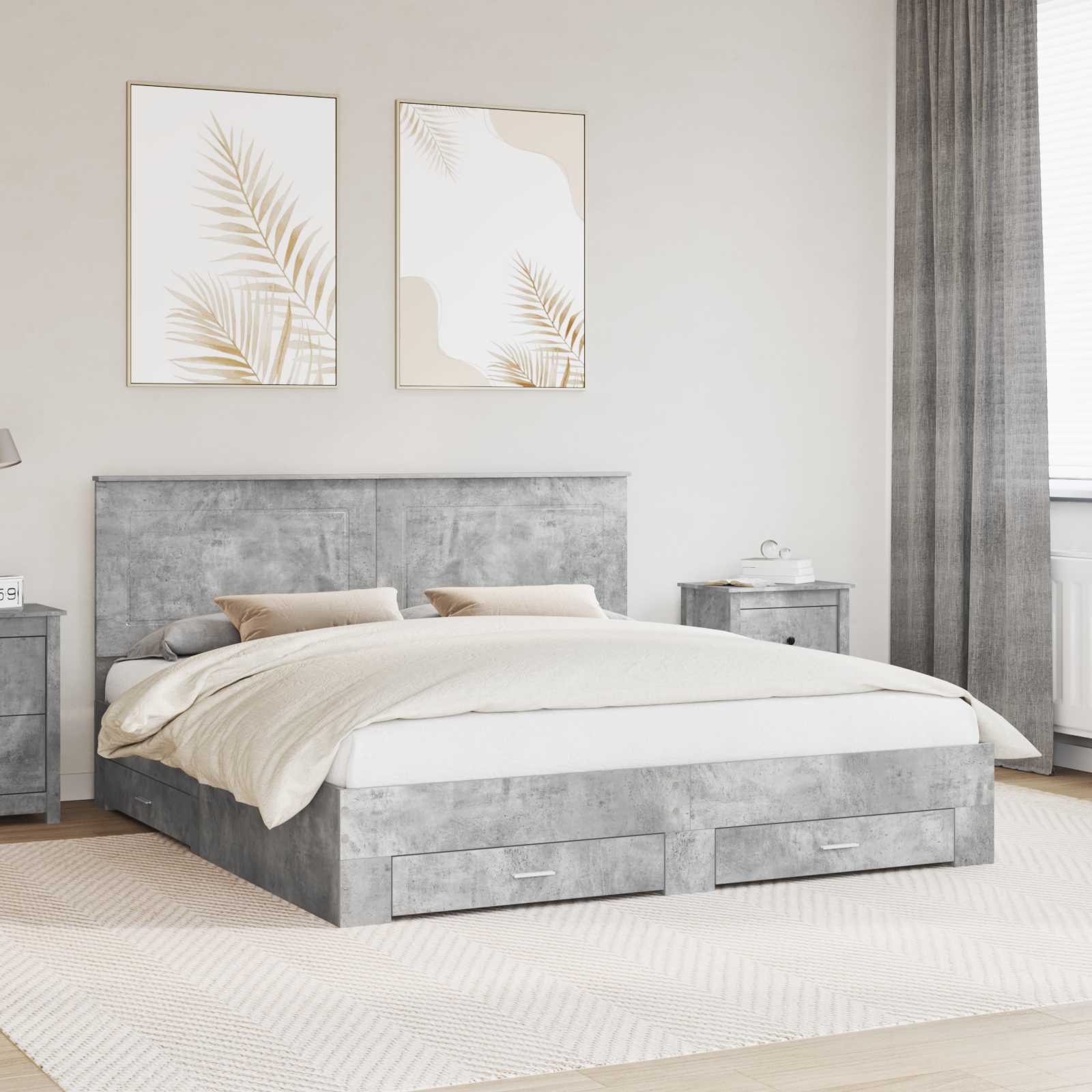 Bedframe met hoofdeinde Beton Grijs 180 x 200 cm Bewerkt hout is nu te koop bij PeponiXL, paradijselijk wonen!