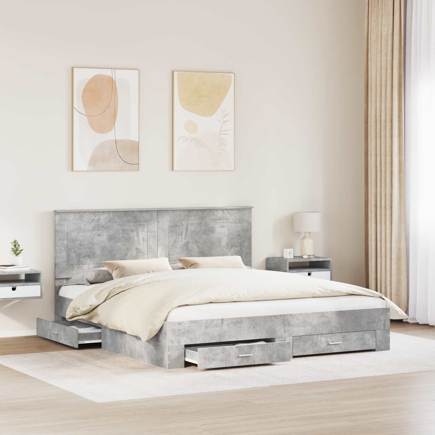 Bedframe met hoofdeinde Beton Grijs 180 x 200 cm Bewerkt hout is nu te koop bij PeponiXL, paradijselijk wonen!