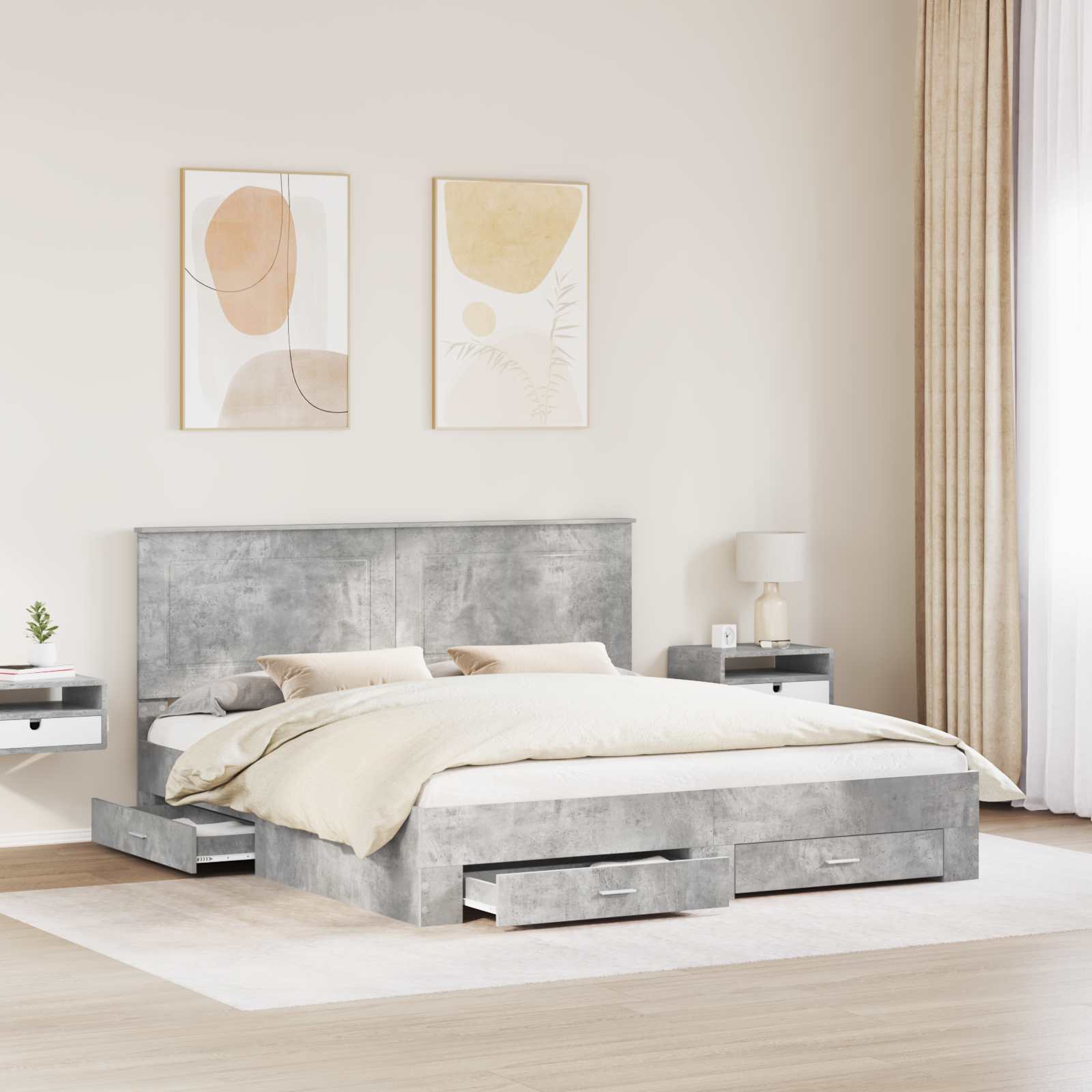 Bedframe met hoofdeinde Beton Grijs 180 x 200 cm Bewerkt hout is nu te koop bij PeponiXL, paradijselijk wonen!
