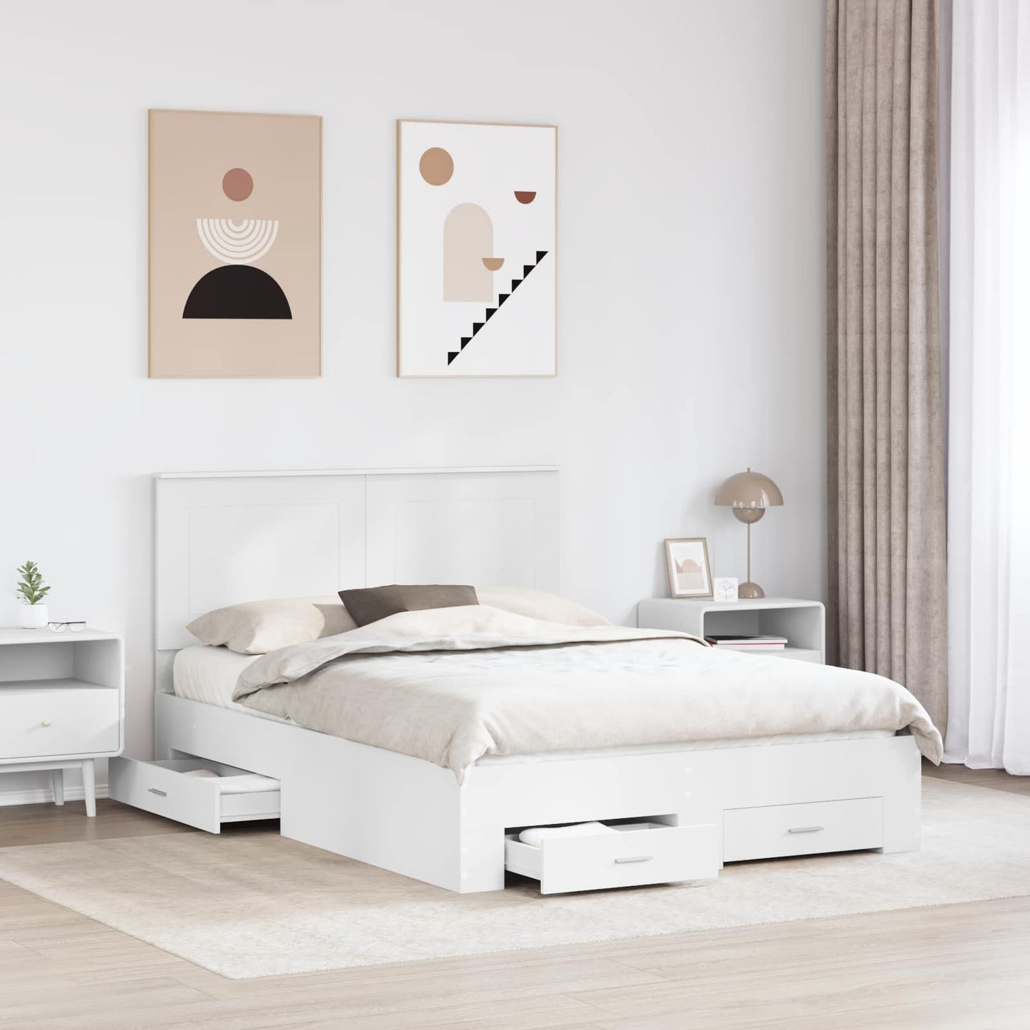Bedframe met hoofdeinde met lade Wit 160 x 200 cm Bewerkt hout is nu te koop bij PeponiXL, paradijselijk wonen!