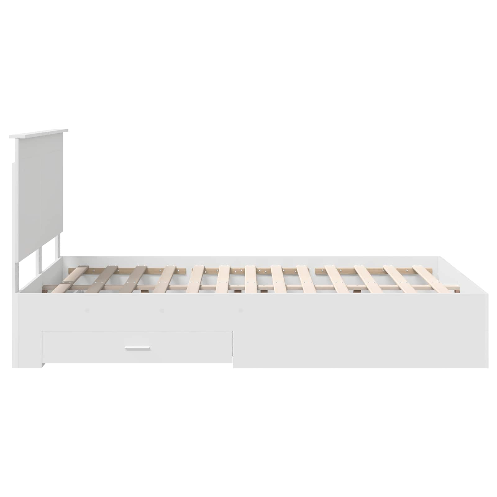 Bedframe met hoofdeinde met lade Wit 160 x 200 cm Bewerkt hout is nu te koop bij PeponiXL, paradijselijk wonen!