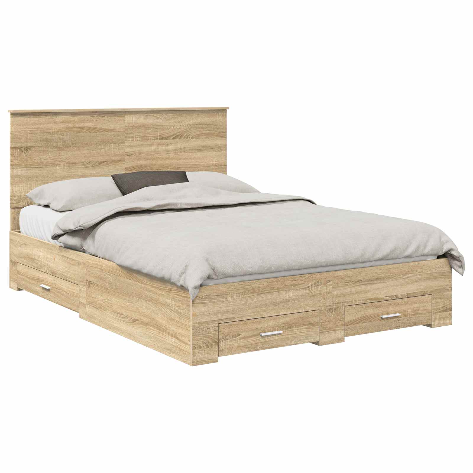 Bedframe met hoofdeinde Sonoma Eiken 150 x 200 cm Bewerkt hout is nu te koop bij PeponiXL, paradijselijk wonen!