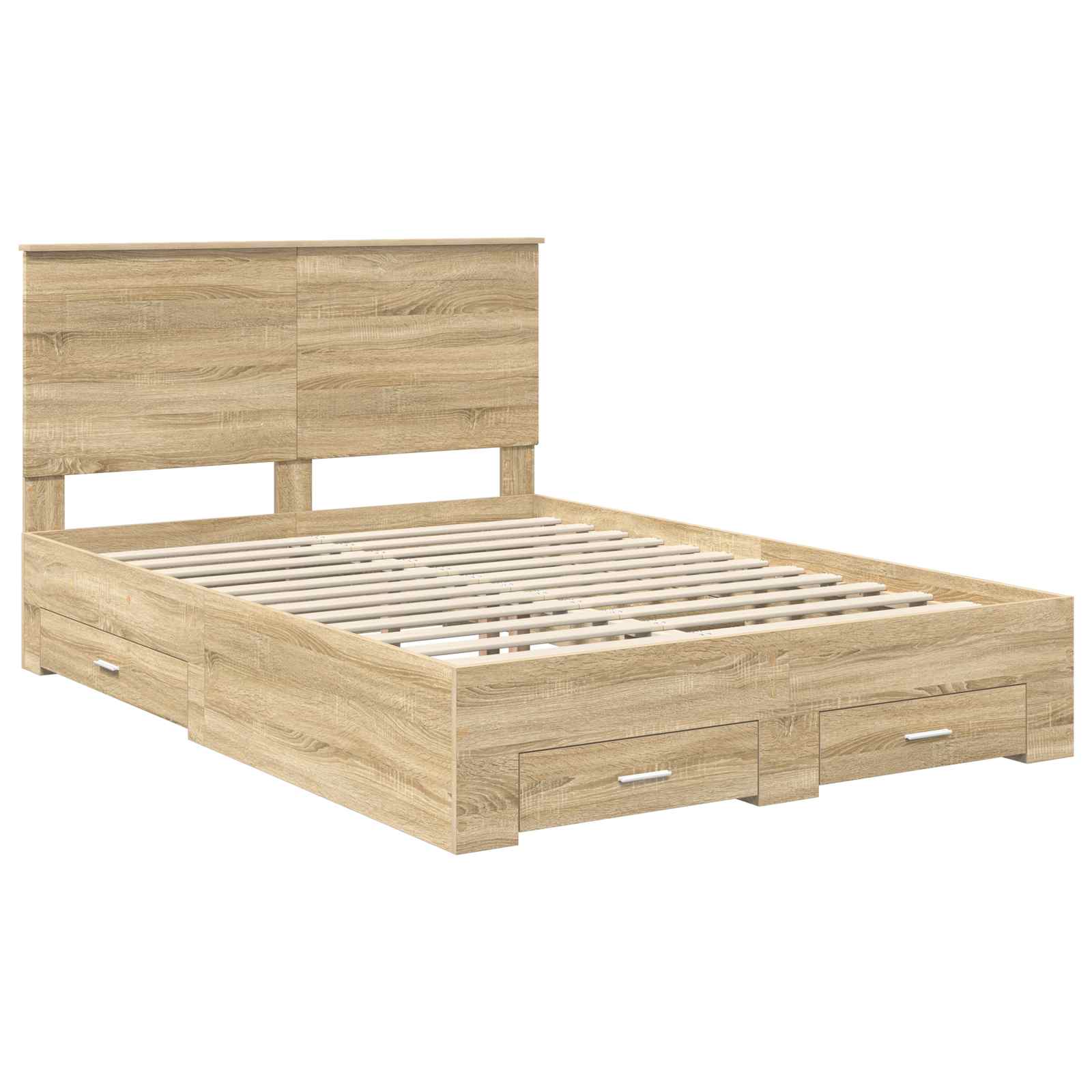 Bedframe met hoofdeinde Sonoma Eiken 150 x 200 cm Bewerkt hout is nu te koop bij PeponiXL, paradijselijk wonen!