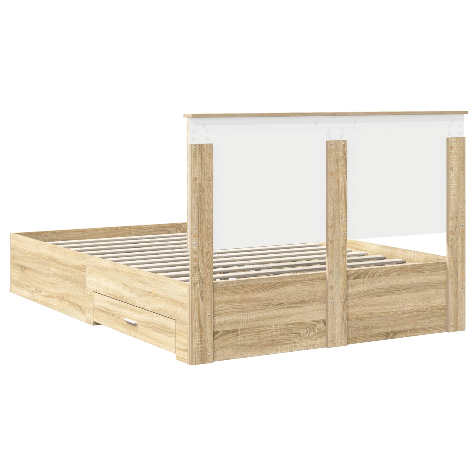 Bedframe met hoofdeinde Sonoma Eiken 150 x 200 cm Bewerkt hout is nu te koop bij PeponiXL, paradijselijk wonen!