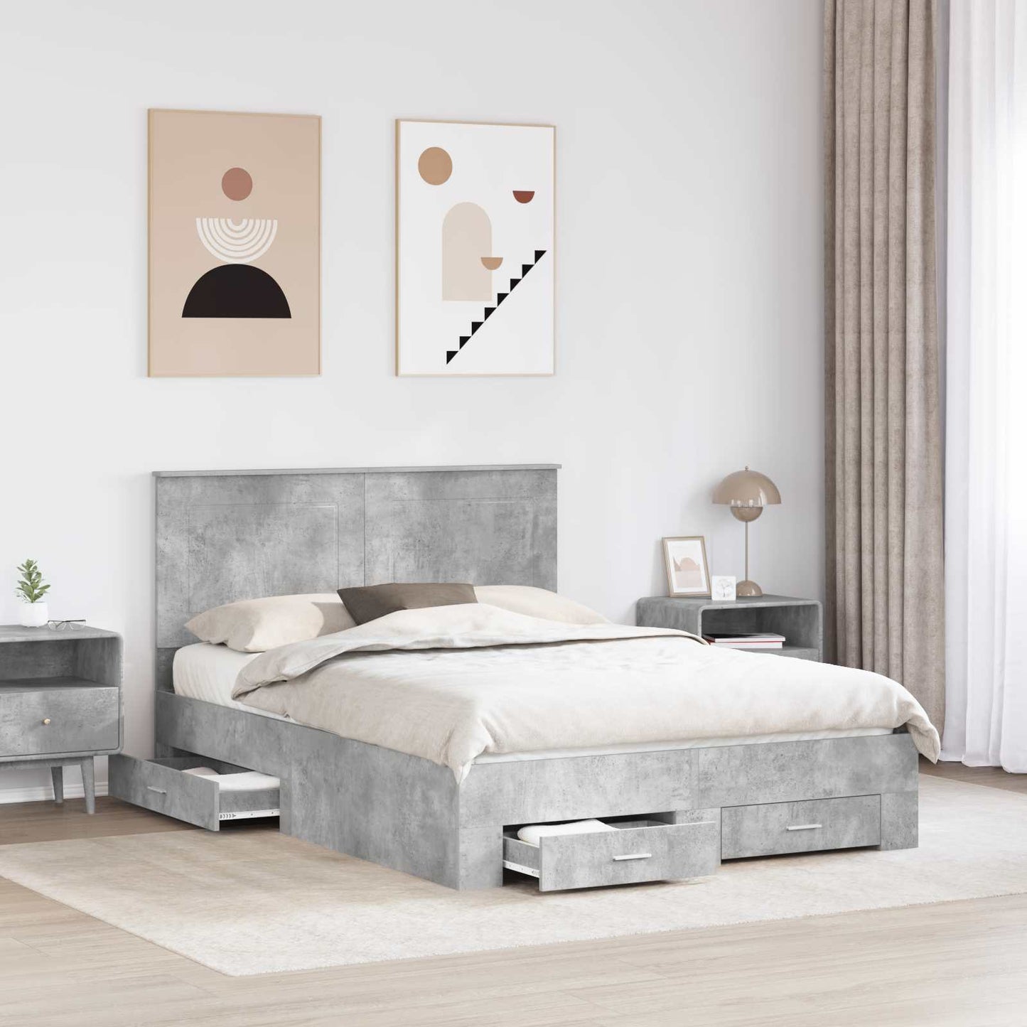 Bedframe met hoofdeinde Beton Grijs 150 x 200 cm Bewerkt hout is nu te koop bij PeponiXL, paradijselijk wonen!