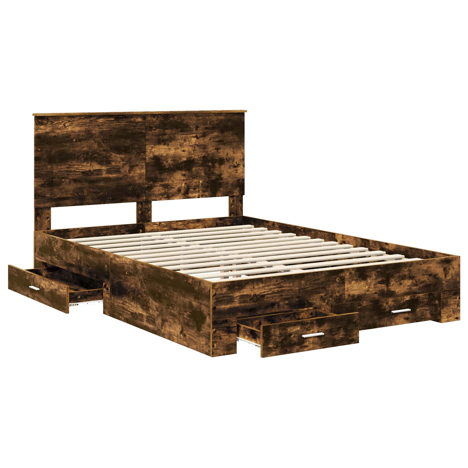 Bedframe met hoofdeinde Gerookt eiken 150 x 200 cm Bewerkt hout is nu te koop bij PeponiXL, paradijselijk wonen!