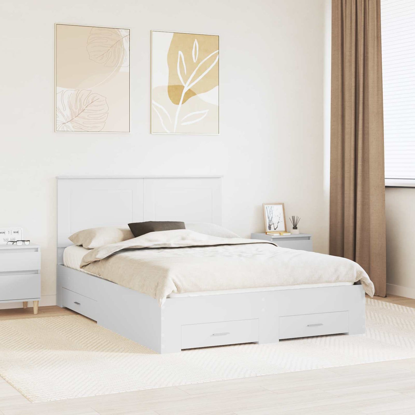 Bedframe met hoofdeinde met lade Wit 140 x 190 cm Bewerkt hout is nu te koop bij PeponiXL, paradijselijk wonen!