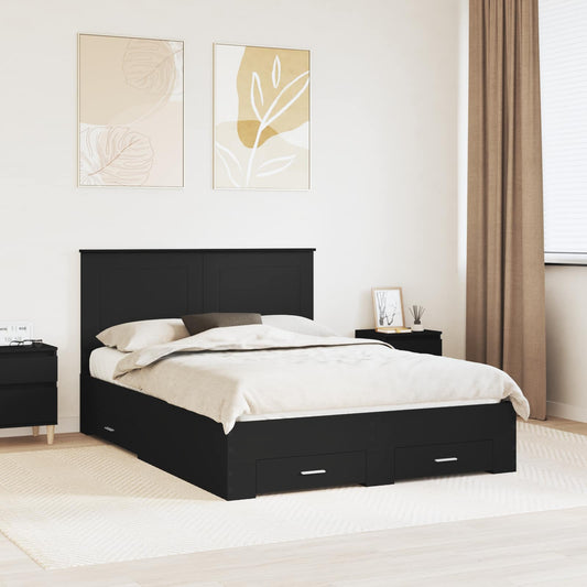 Bedframe met hoofdeinde Zwart 140 x 190 cm Bewerkt hout is nu te koop bij PeponiXL, paradijselijk wonen!