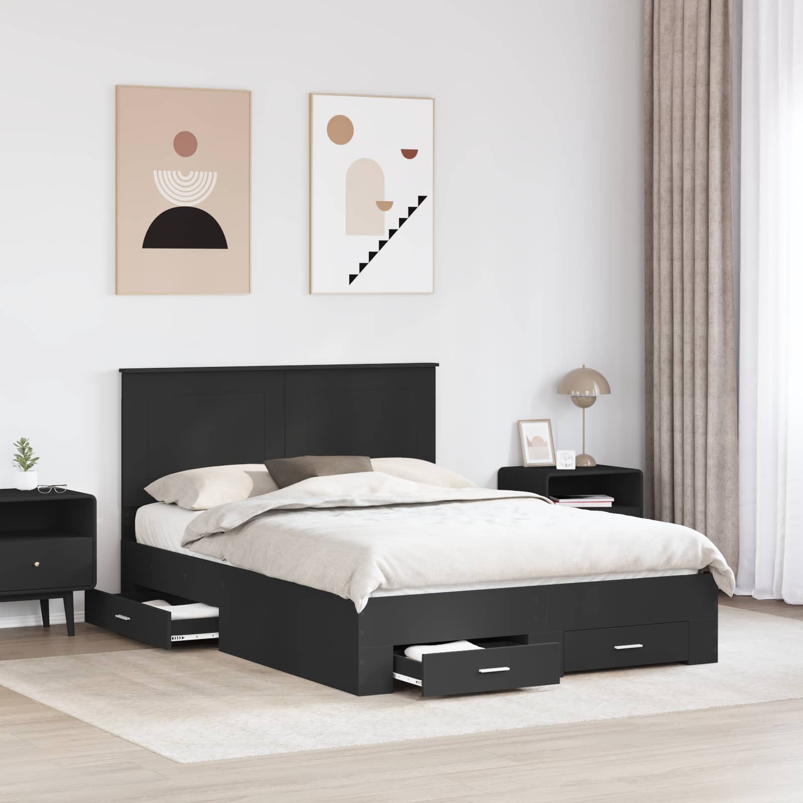 Bedframe met hoofdeinde Zwart 140 x 190 cm Bewerkt hout is nu te koop bij PeponiXL, paradijselijk wonen!