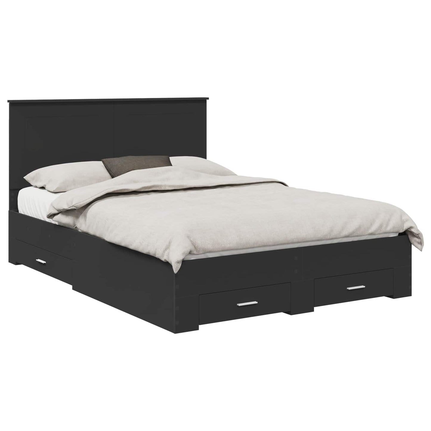 Bedframe met hoofdeinde Zwart 140 x 190 cm Bewerkt hout is nu te koop bij PeponiXL, paradijselijk wonen!