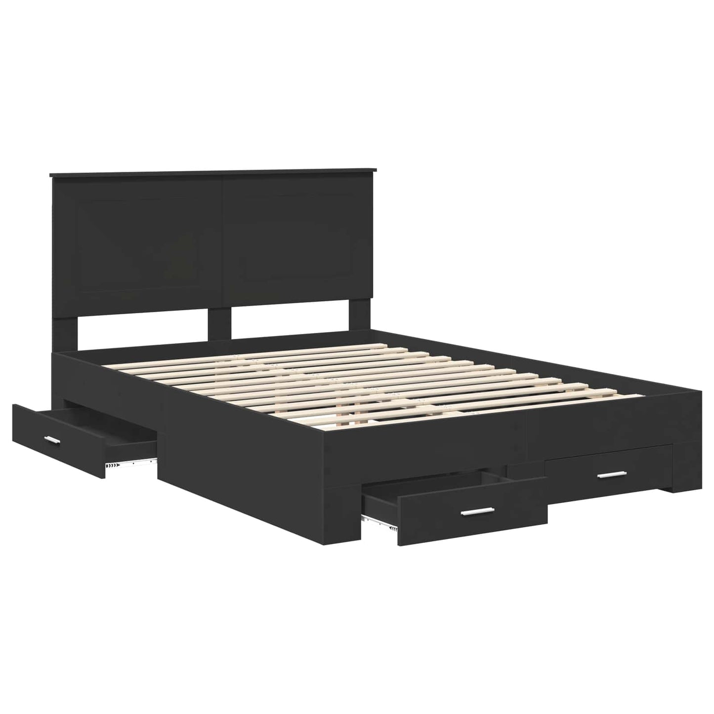 Bedframe met hoofdeinde Zwart 140 x 190 cm Bewerkt hout is nu te koop bij PeponiXL, paradijselijk wonen!