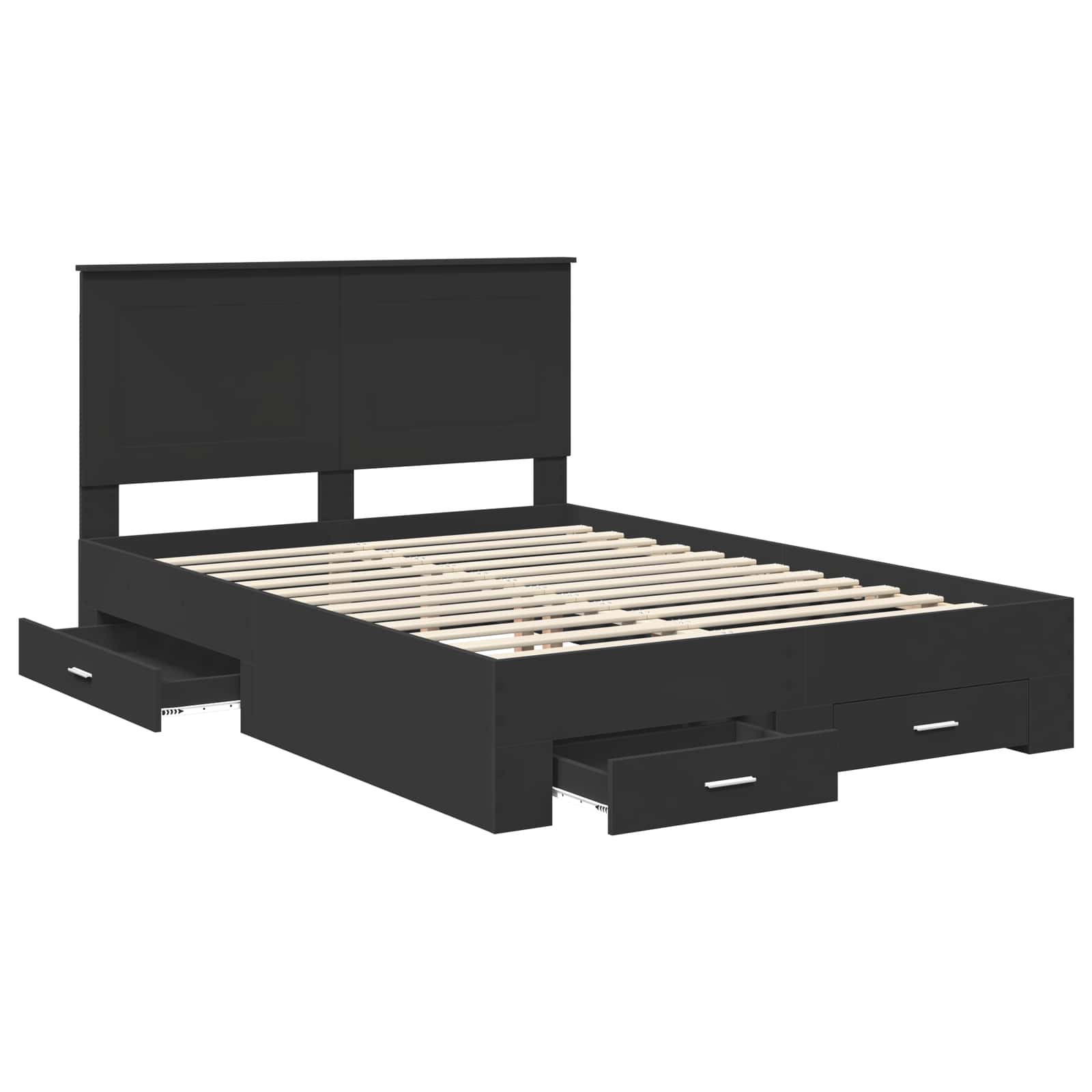 Bedframe met hoofdeinde Zwart 140 x 190 cm Bewerkt hout is nu te koop bij PeponiXL, paradijselijk wonen!