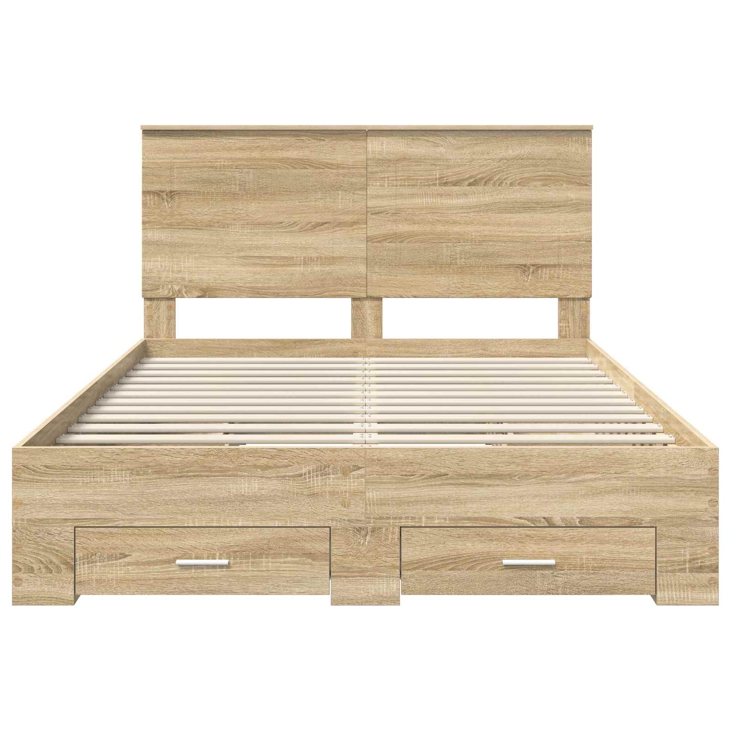 Bedframe met hoofdeinde Sonoma Eiken 140 x 190 cm Bewerkt hout is nu te koop bij PeponiXL, paradijselijk wonen!