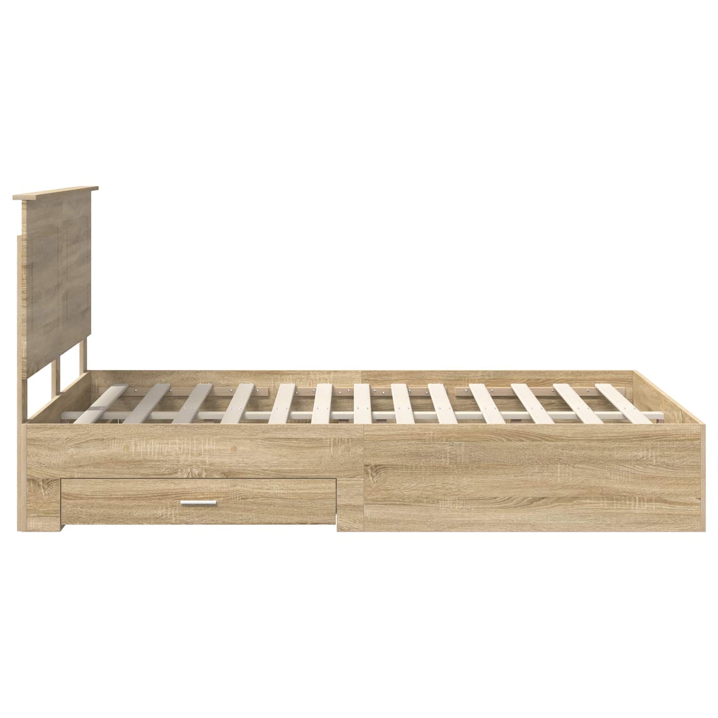 Bedframe met hoofdeinde Sonoma Eiken 140 x 190 cm Bewerkt hout is nu te koop bij PeponiXL, paradijselijk wonen!