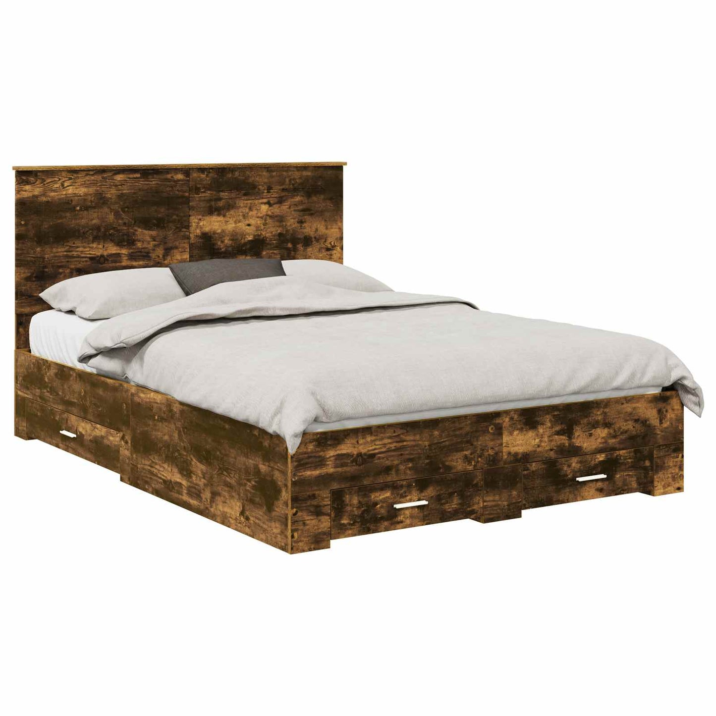 Bedframe met hoofdeinde Gerookt eiken 140 x 190 cm Bewerkt hout is nu te koop bij PeponiXL, paradijselijk wonen!