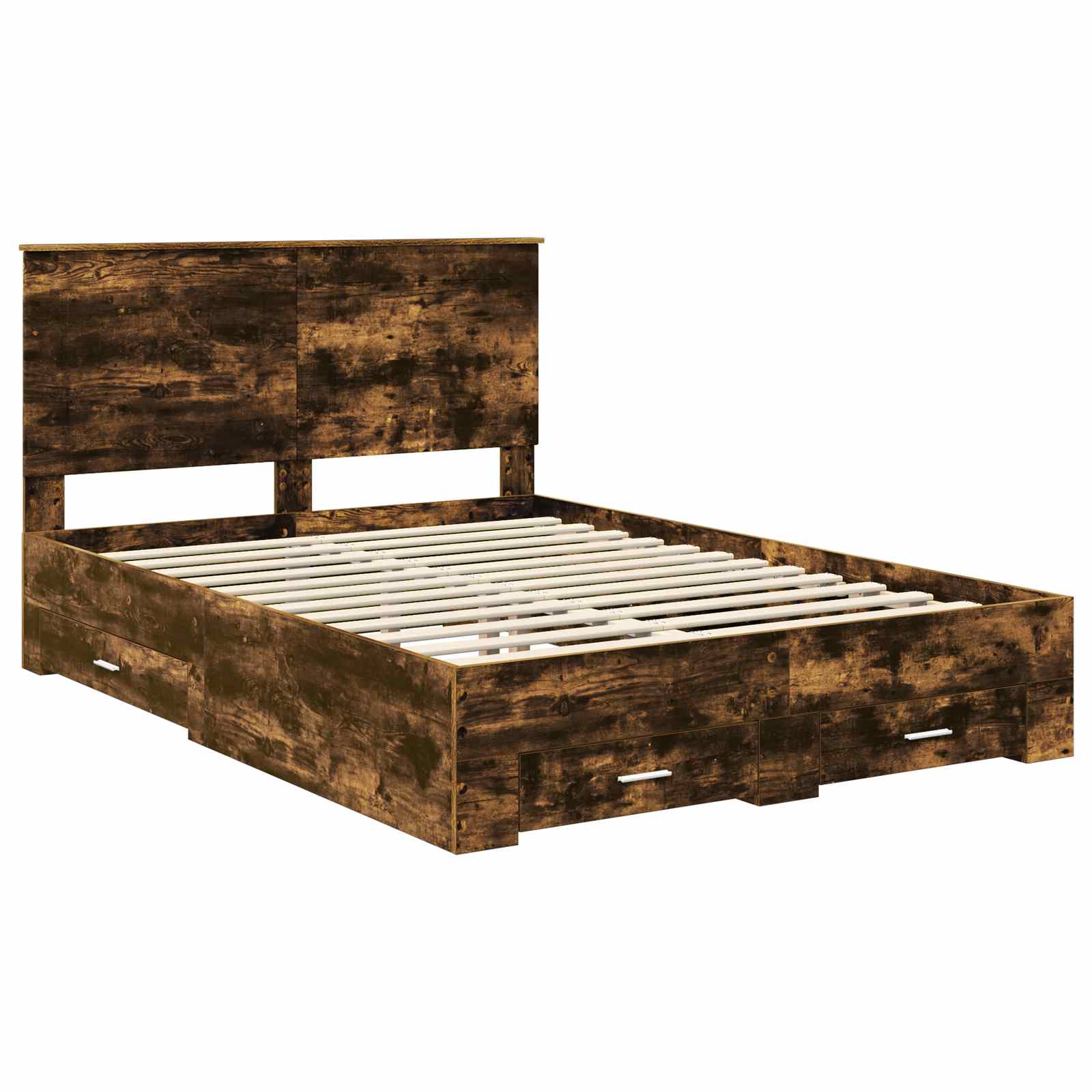 Bedframe met hoofdeinde Gerookt eiken 140 x 190 cm Bewerkt hout is nu te koop bij PeponiXL, paradijselijk wonen!