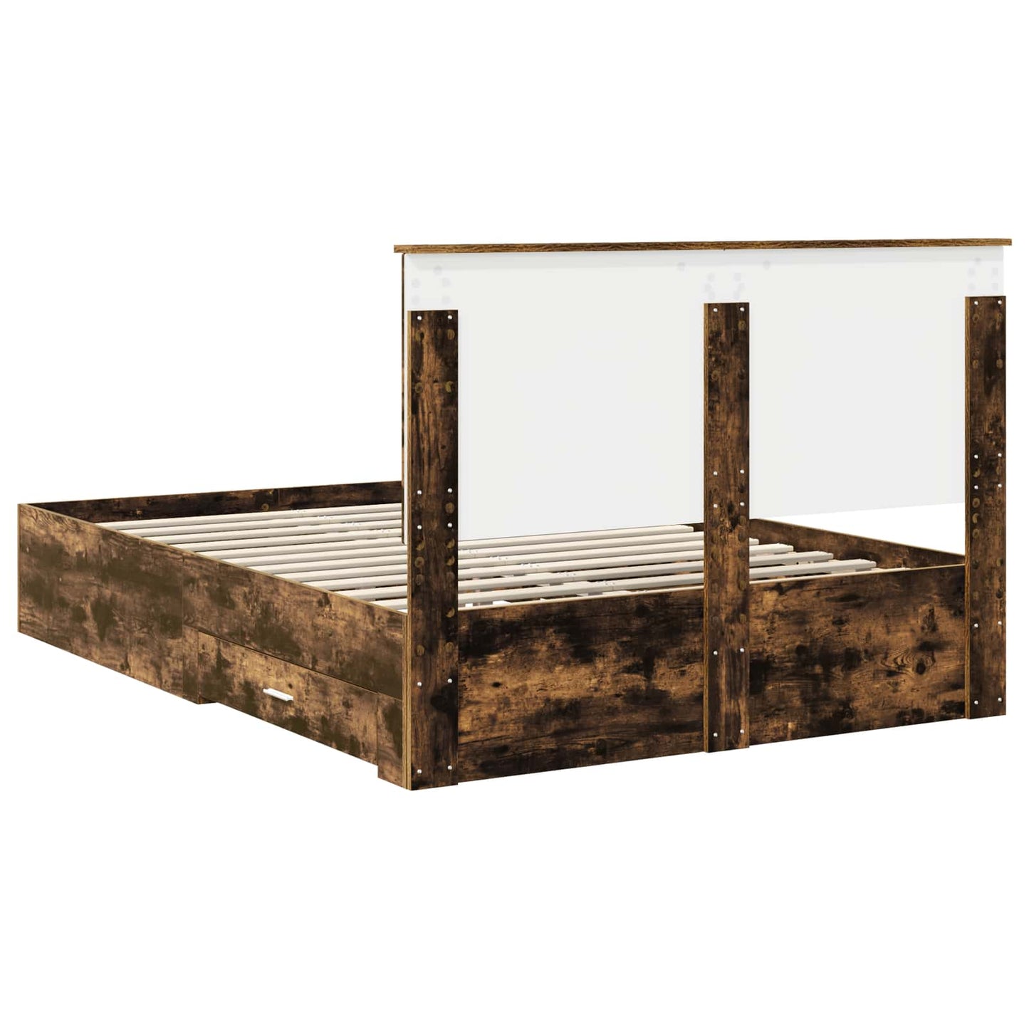 Bedframe met hoofdeinde Gerookt eiken 140 x 190 cm Bewerkt hout is nu te koop bij PeponiXL, paradijselijk wonen!