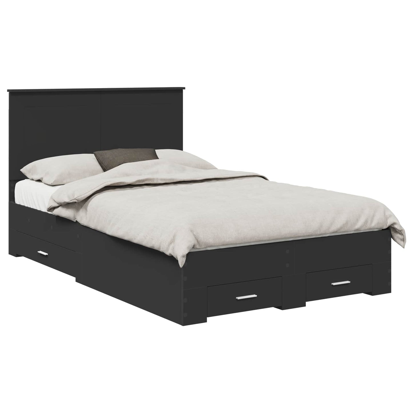 Bedframe met hoofdeinde Zwart 135 x 190 cm Bewerkt hout is nu te koop bij PeponiXL, paradijselijk wonen!