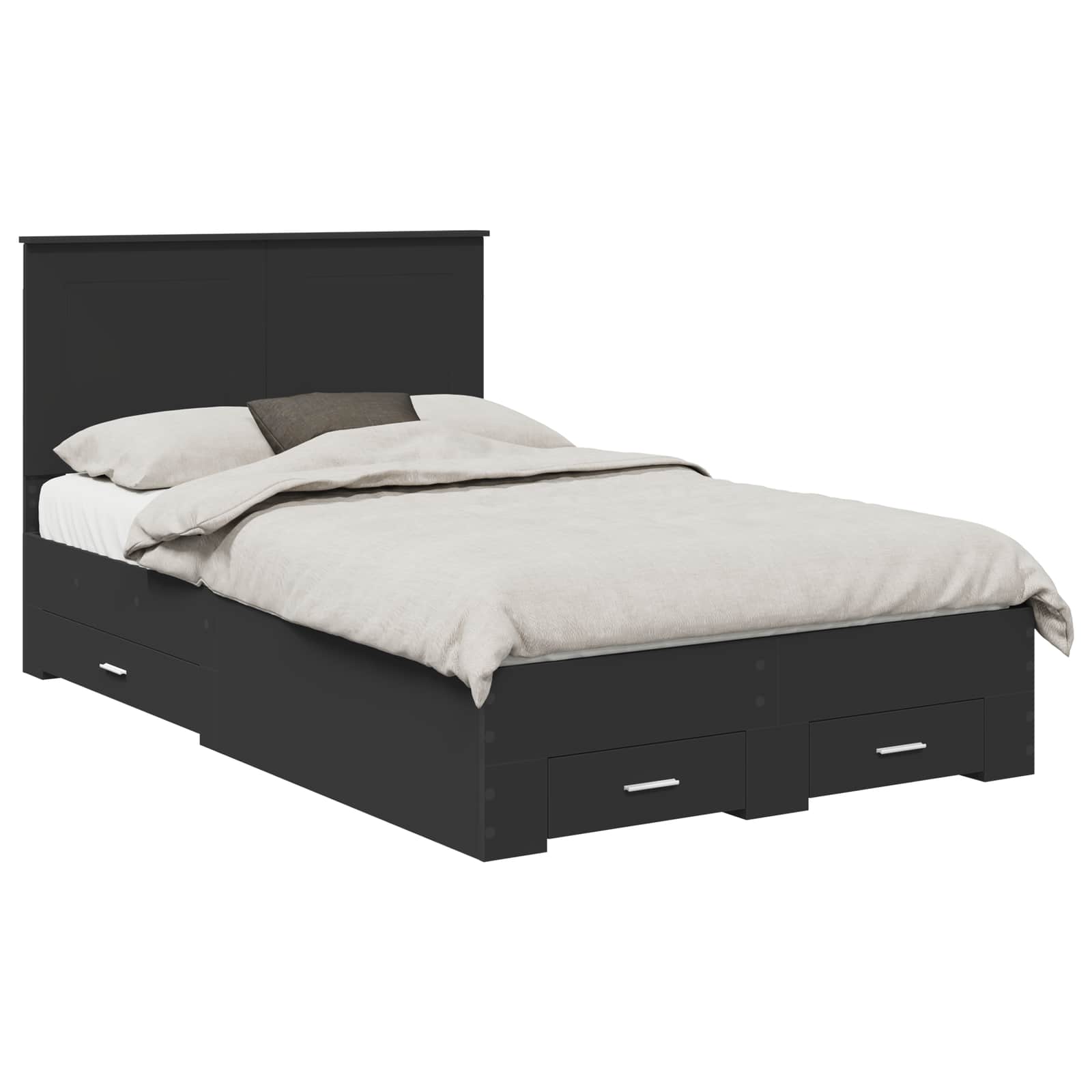 Bedframe met hoofdeinde Zwart 135 x 190 cm Bewerkt hout is nu te koop bij PeponiXL, paradijselijk wonen!