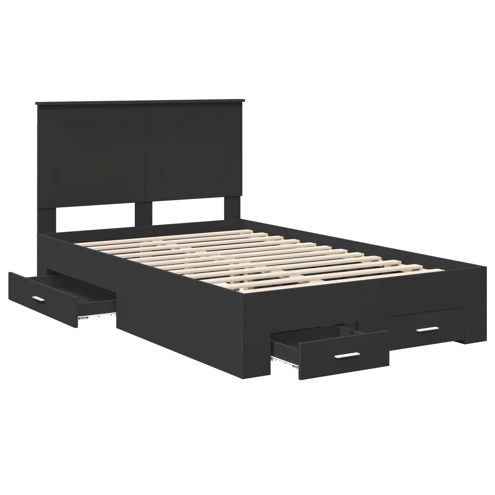 Bedframe met hoofdeinde Zwart 135 x 190 cm Bewerkt hout is nu te koop bij PeponiXL, paradijselijk wonen!