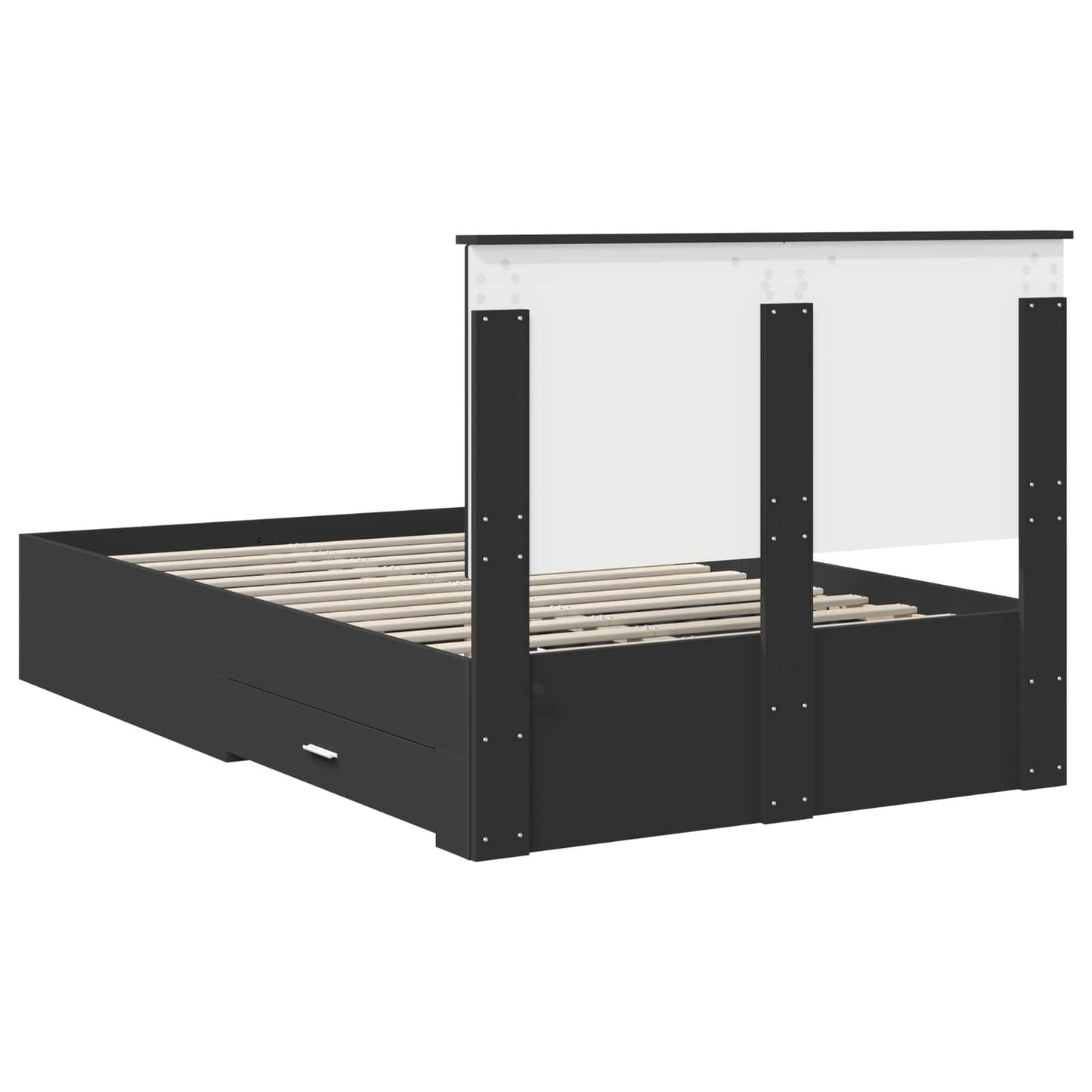 Bedframe met hoofdeinde Zwart 135 x 190 cm Bewerkt hout is nu te koop bij PeponiXL, paradijselijk wonen!