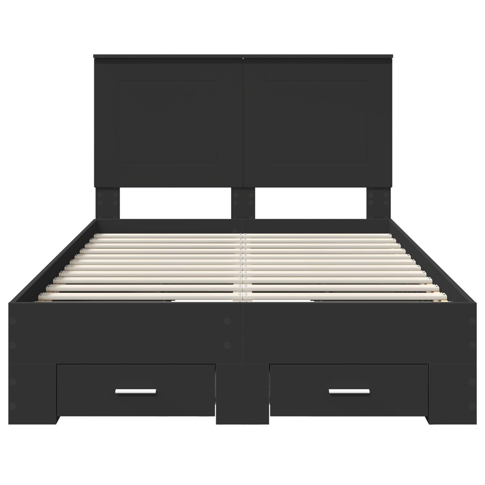 Bedframe met hoofdeinde Zwart 135 x 190 cm Bewerkt hout is nu te koop bij PeponiXL, paradijselijk wonen!