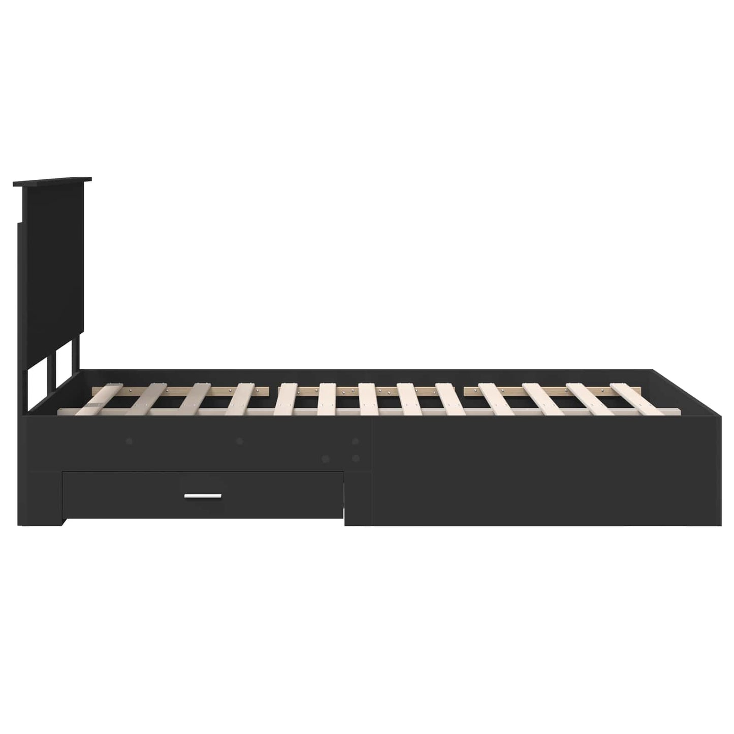 Bedframe met hoofdeinde Zwart 135 x 190 cm Bewerkt hout is nu te koop bij PeponiXL, paradijselijk wonen!