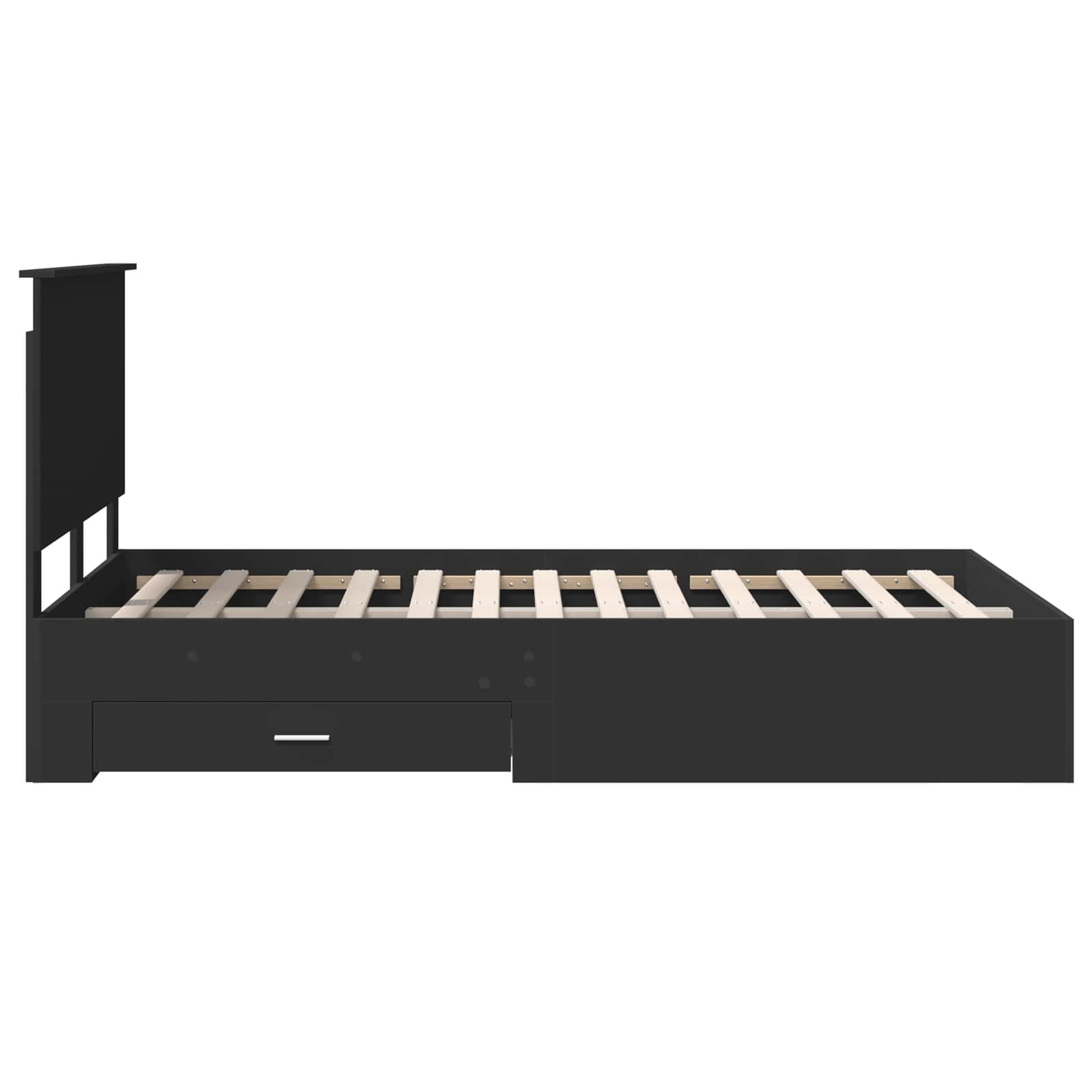 Bedframe met hoofdeinde Zwart 135 x 190 cm Bewerkt hout is nu te koop bij PeponiXL, paradijselijk wonen!