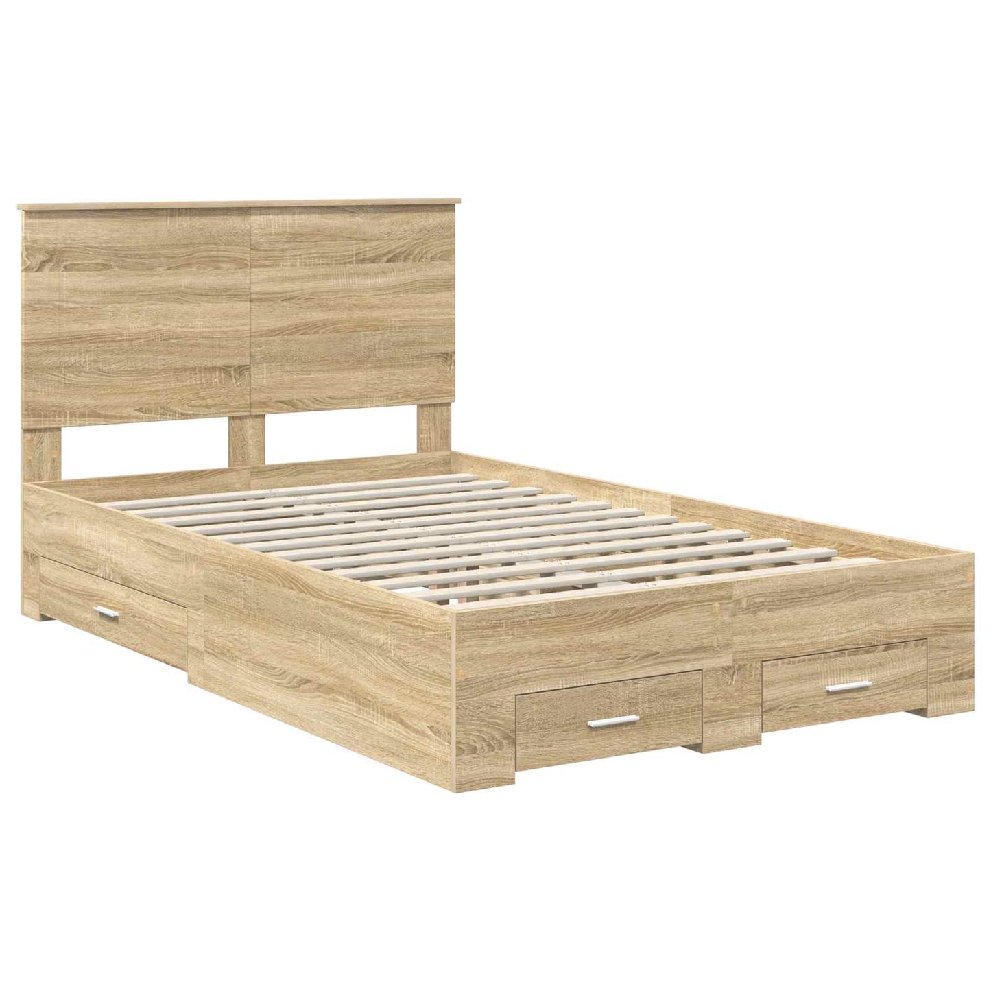 Bedframe met hoofdeinde Sonoma Eiken 135 x 190 cm Bewerkt hout is nu te koop bij PeponiXL, paradijselijk wonen!