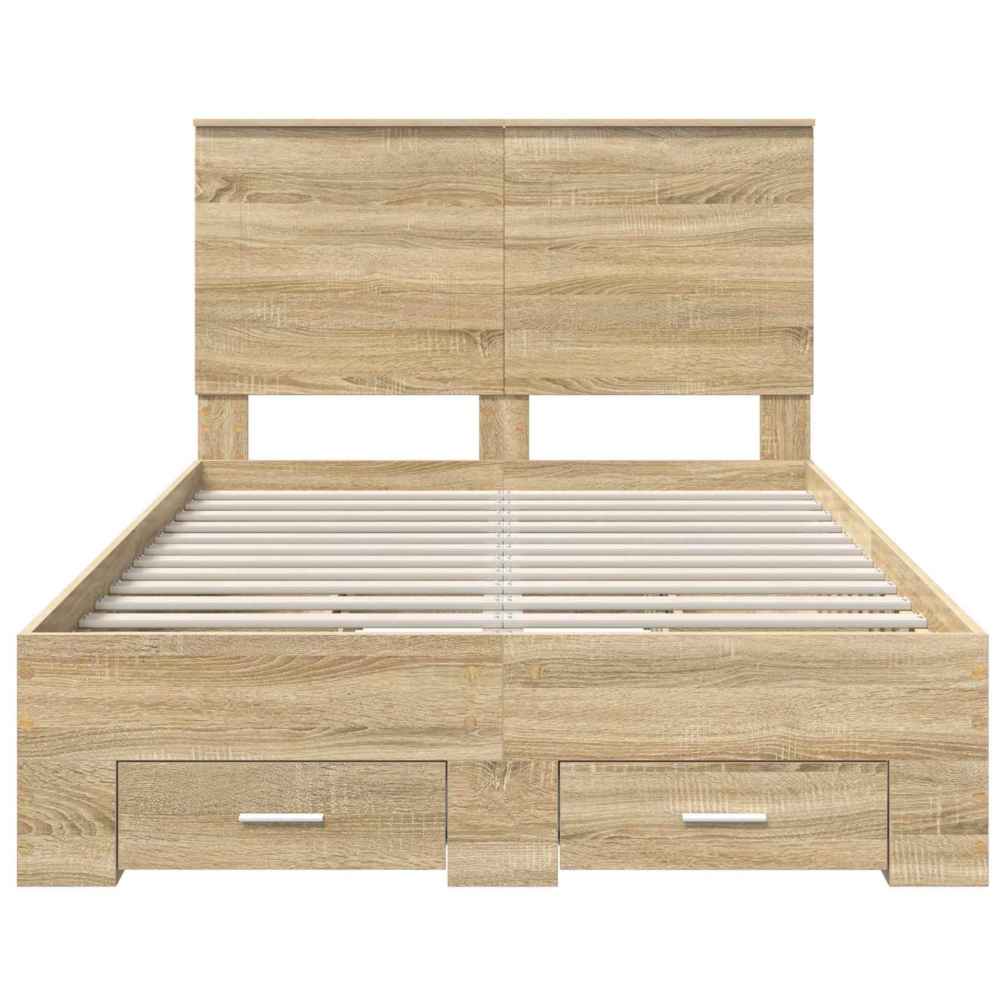 Bedframe met hoofdeinde Sonoma Eiken 135 x 190 cm Bewerkt hout is nu te koop bij PeponiXL, paradijselijk wonen!