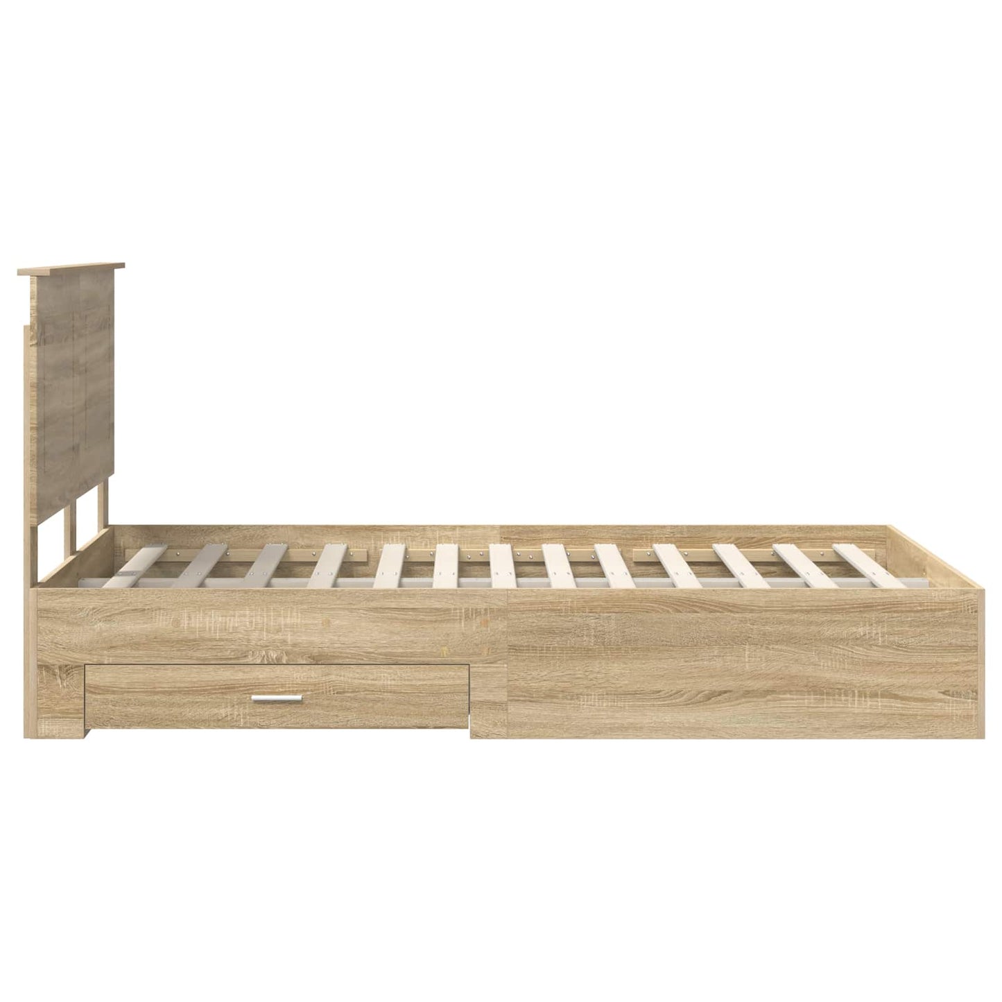 Bedframe met hoofdeinde Sonoma Eiken 135 x 190 cm Bewerkt hout is nu te koop bij PeponiXL, paradijselijk wonen!