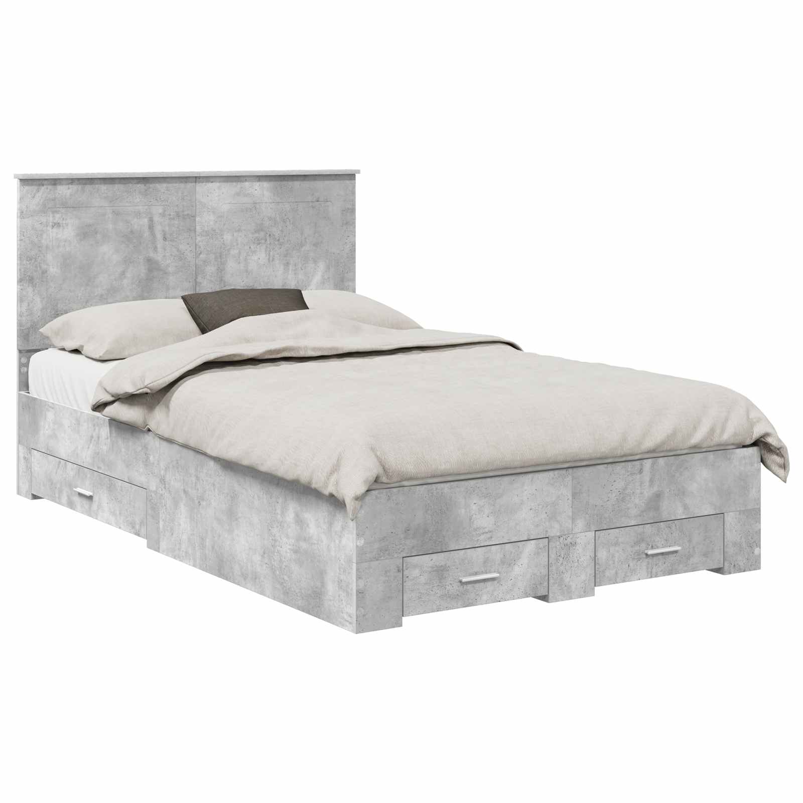 Bedframe met hoofdeinde Beton Grijs 135 x 190 cm Bewerkt hout is nu te koop bij PeponiXL, paradijselijk wonen!