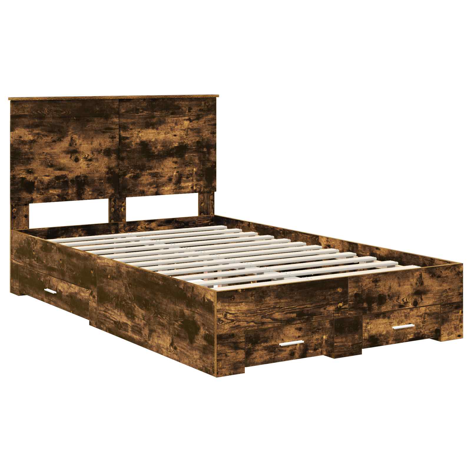 Bedframe met hoofdeinde Gerookt eiken 135 x 190 cm Bewerkt hout is nu te koop bij PeponiXL, paradijselijk wonen!