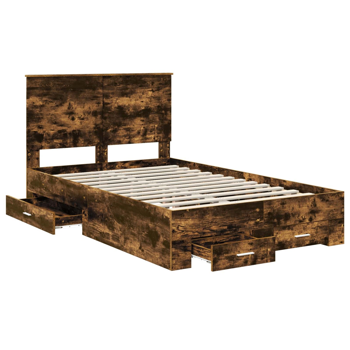 Bedframe met hoofdeinde Gerookt eiken 135 x 190 cm Bewerkt hout is nu te koop bij PeponiXL, paradijselijk wonen!