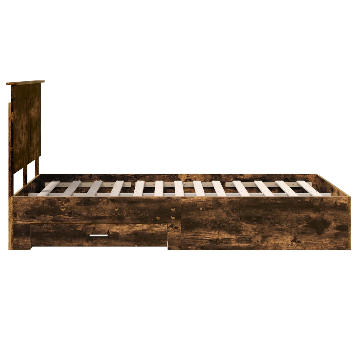 Bedframe met hoofdeinde Gerookt eiken 135 x 190 cm Bewerkt hout is nu te koop bij PeponiXL, paradijselijk wonen!