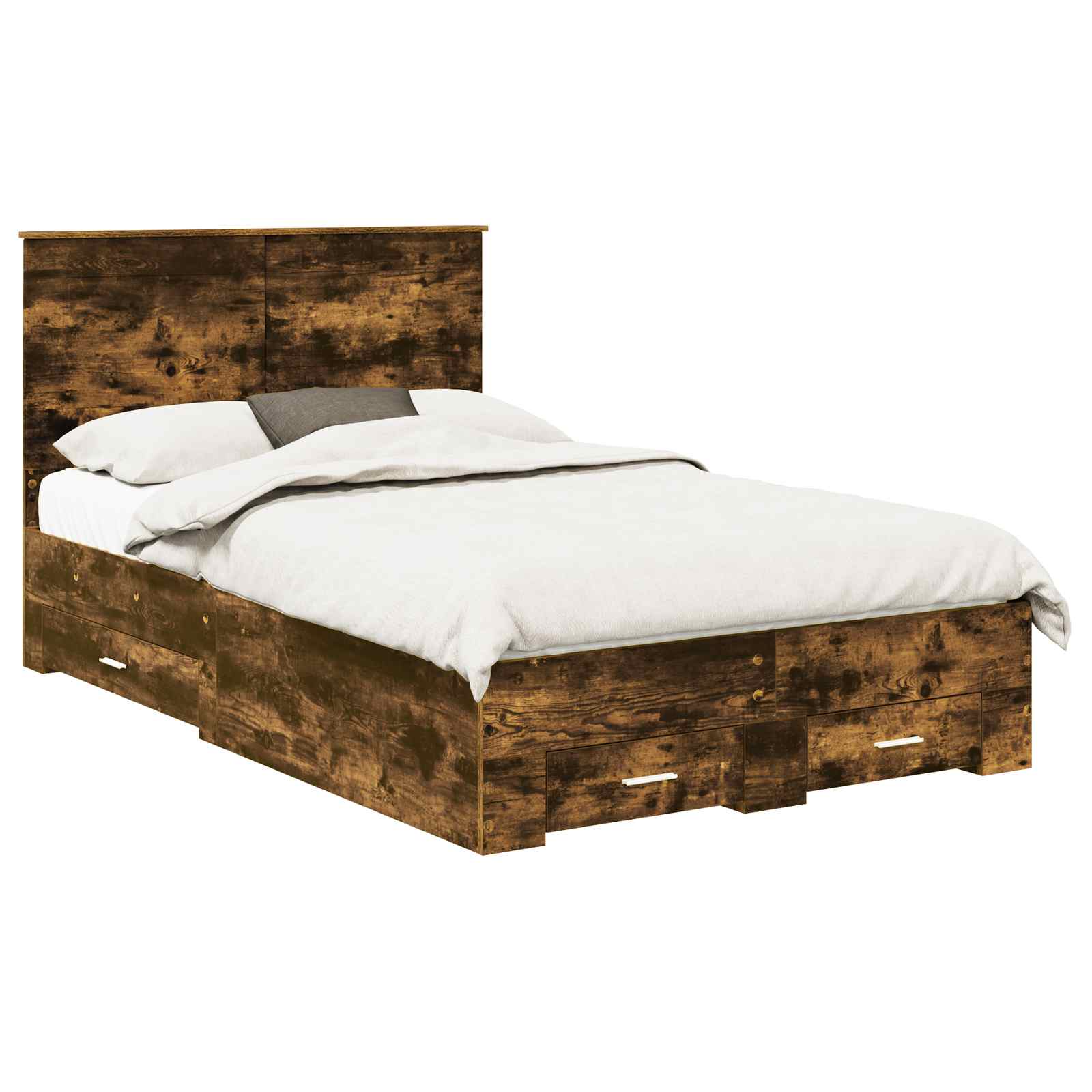 Bedframe met hoofdeinde Gerookt eiken 120 x 190 cm Bewerkt hout is nu te koop bij PeponiXL, paradijselijk wonen!