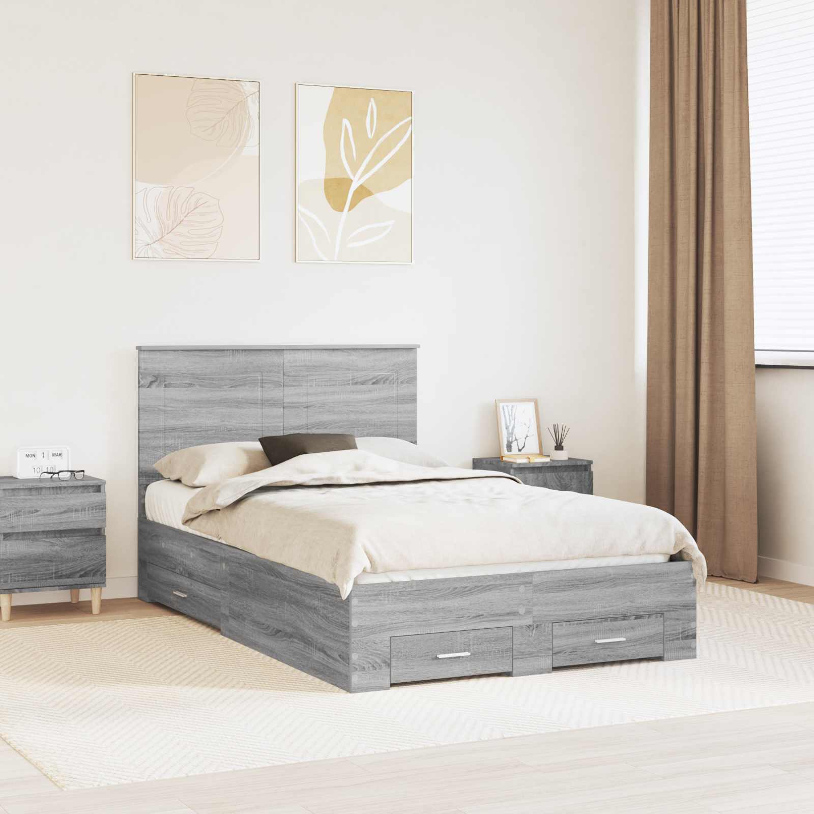 Bedframe met hoofdeinde Grijs Sonoma 120 x 190 cm Bewerkt hout is nu te koop bij PeponiXL, paradijselijk wonen!