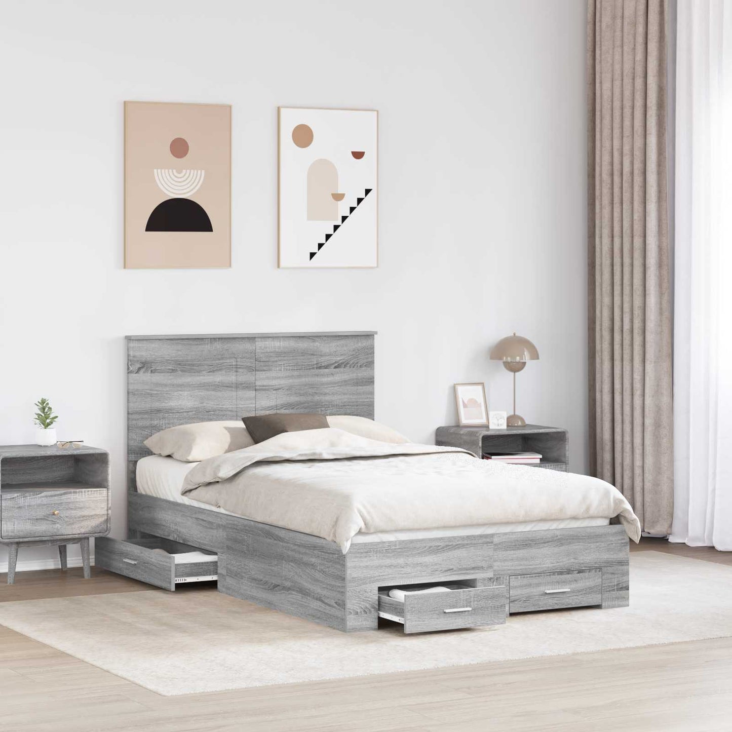 Bedframe met hoofdeinde Grijs Sonoma 120 x 190 cm Bewerkt hout is nu te koop bij PeponiXL, paradijselijk wonen!