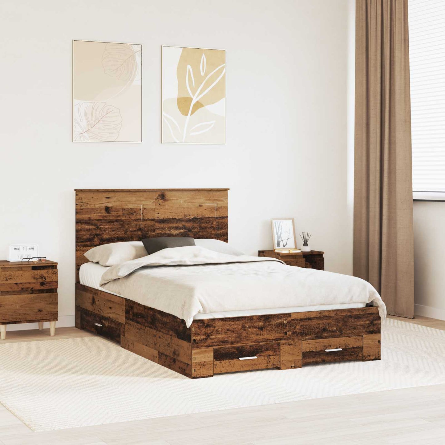Bedframe met hoofdeinde Oudhout 120 x 190 cm Bewerkt hout is nu te koop bij PeponiXL, paradijselijk wonen!