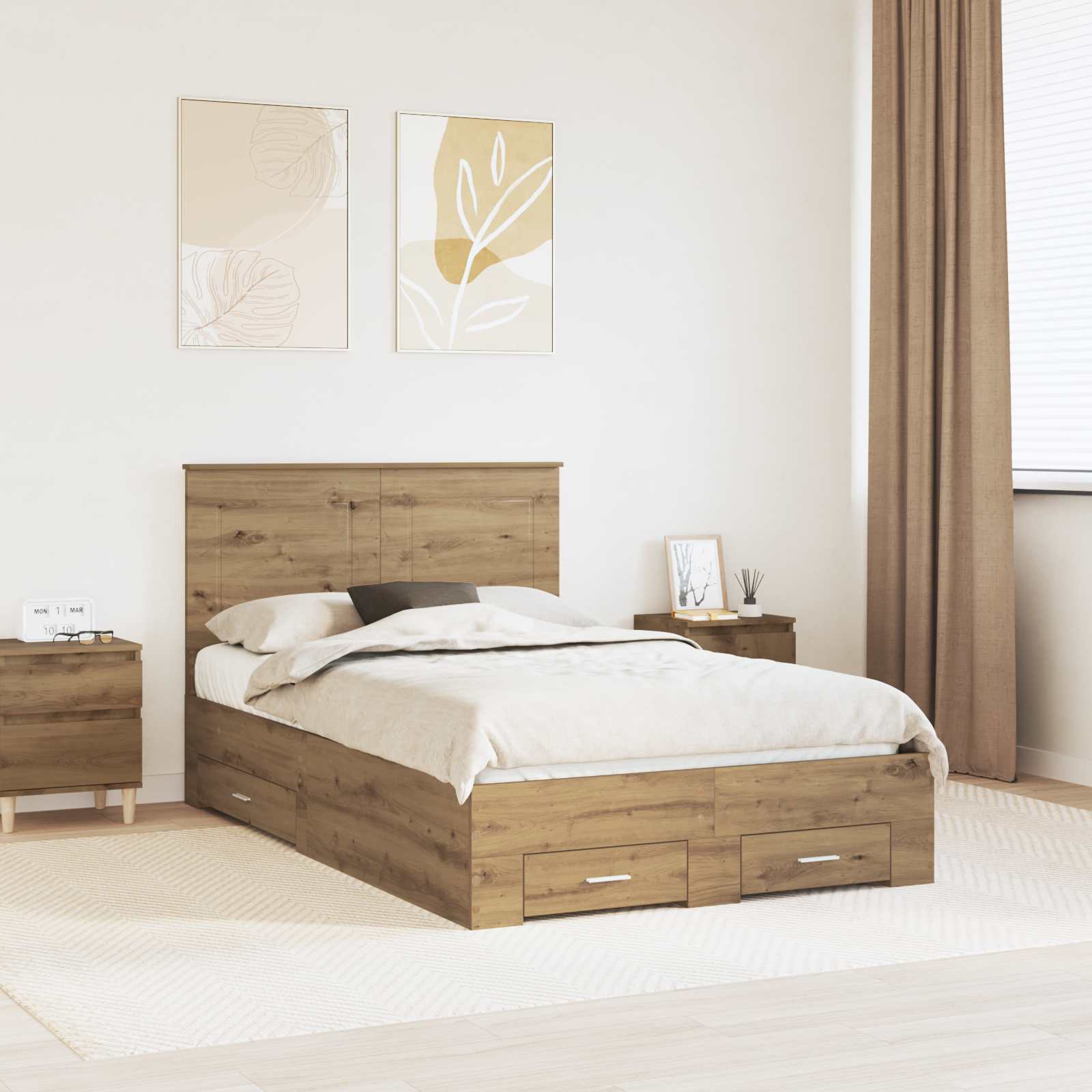 Bedframe met hoofdeinde Artisan Eiken 120 x 190 cm Bewerkt hout is nu te koop bij PeponiXL, paradijselijk wonen!