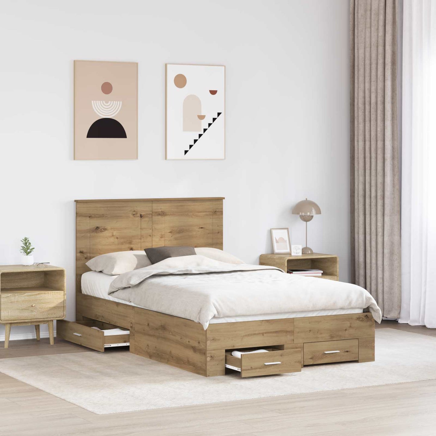 Bedframe met hoofdeinde Artisan Eiken 120 x 190 cm Bewerkt hout is nu te koop bij PeponiXL, paradijselijk wonen!