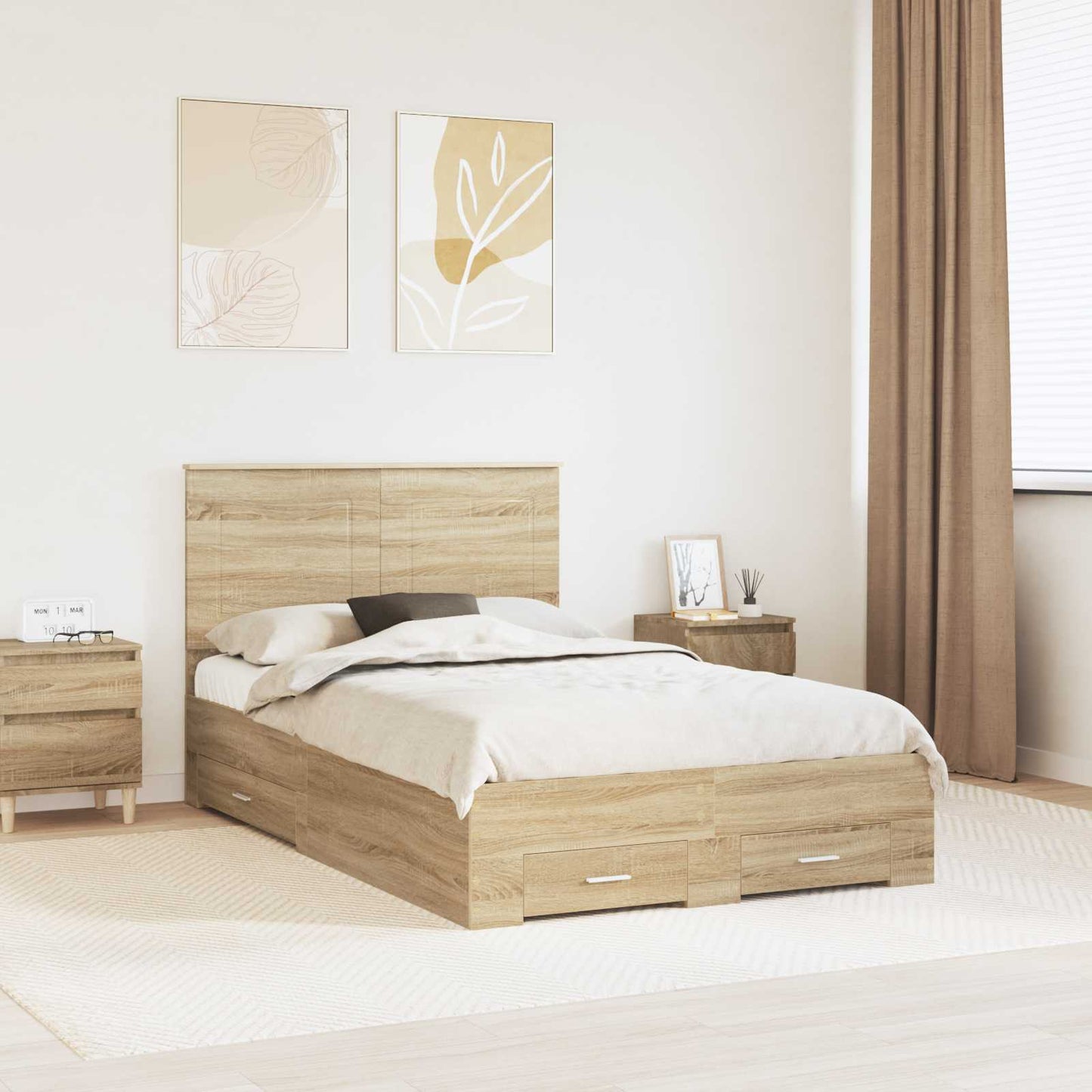 Bedframe met hoofdeinde Sonoma Eiken 120 x 200 cm Bewerkt hout is nu te koop bij PeponiXL, paradijselijk wonen!