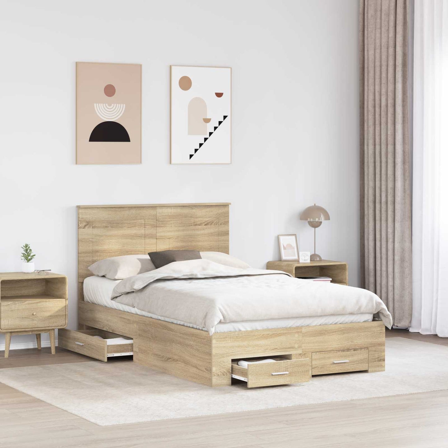 Bedframe met hoofdeinde Sonoma Eiken 120 x 200 cm Bewerkt hout is nu te koop bij PeponiXL, paradijselijk wonen!