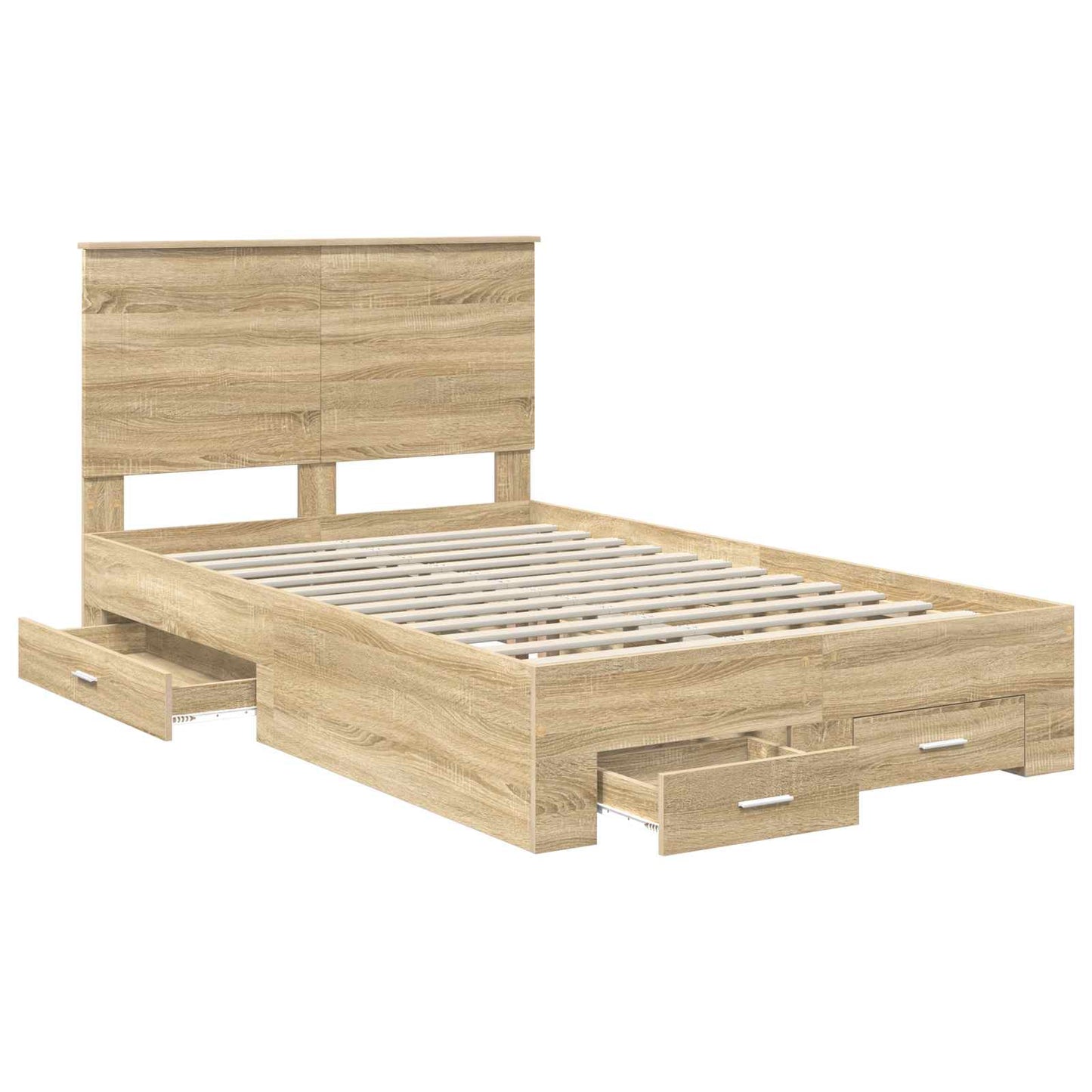 Bedframe met hoofdeinde Sonoma Eiken 120 x 200 cm Bewerkt hout is nu te koop bij PeponiXL, paradijselijk wonen!