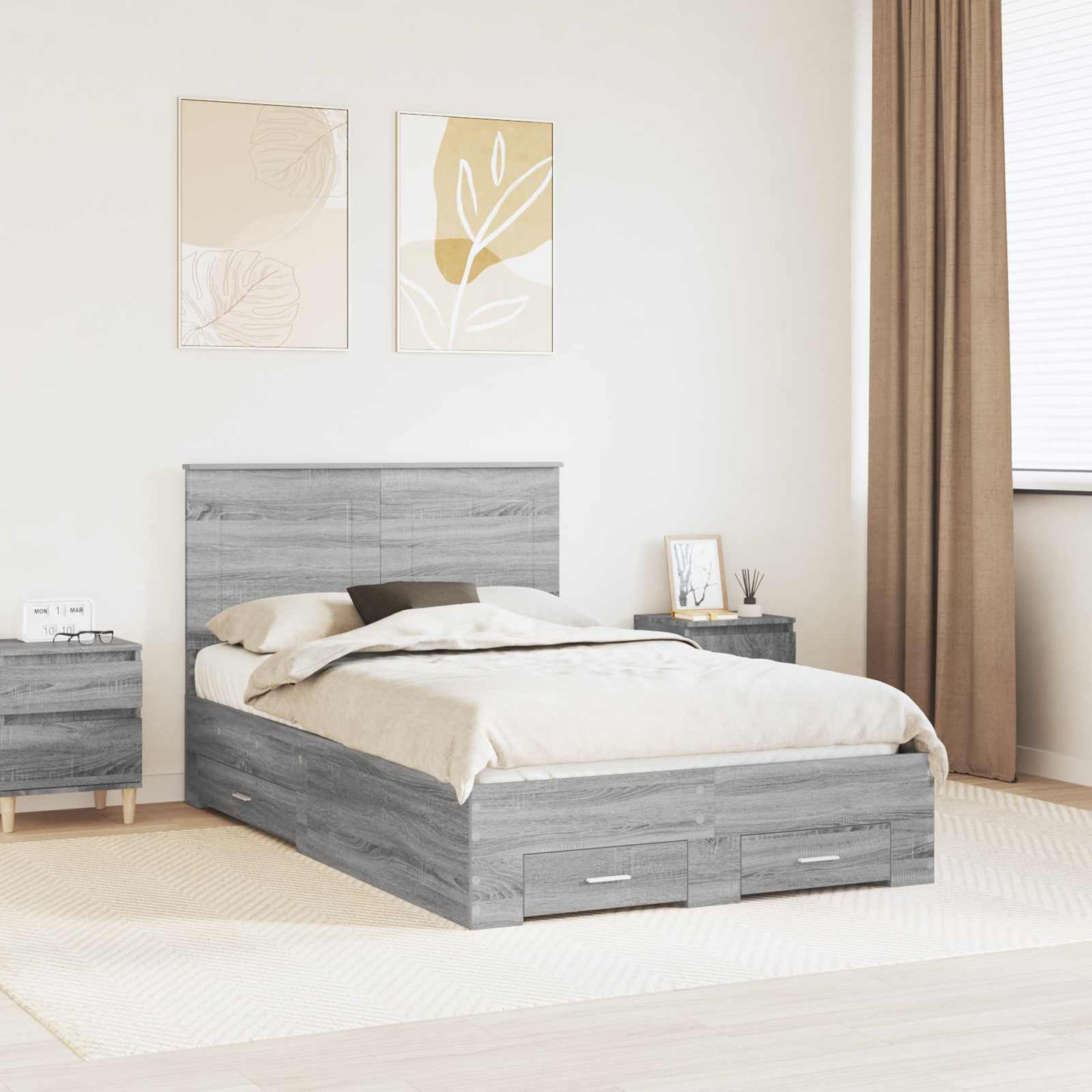 Bedframe met hoofdeinde Grijs Sonoma 120 x 200 cm Bewerkt hout is nu te koop bij PeponiXL, paradijselijk wonen!