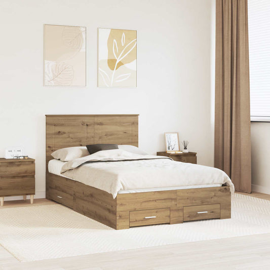 Bedframe met hoofdeinde Artisan Eiken 120 x 200 cm Bewerkt hout is nu te koop bij PeponiXL, paradijselijk wonen!