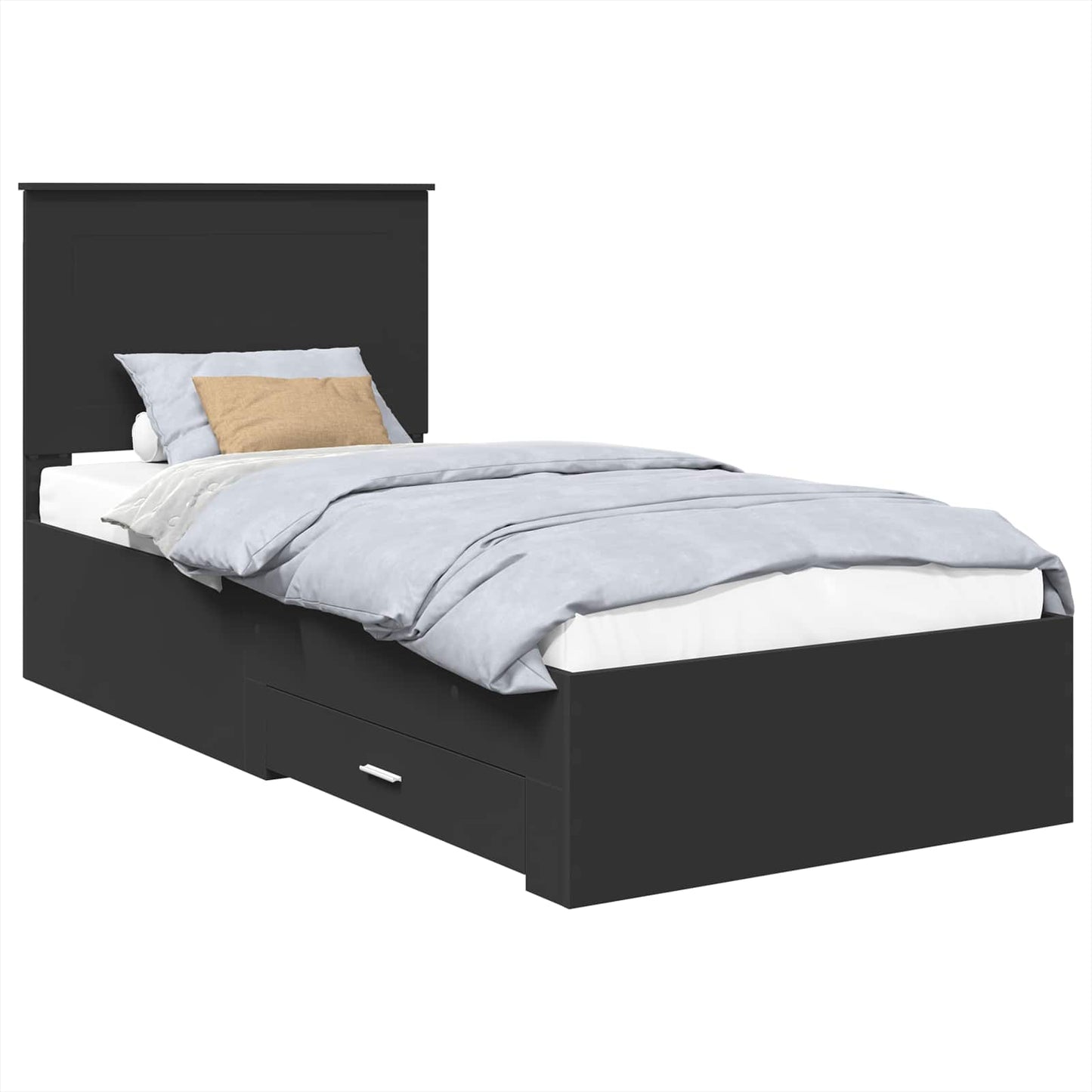 Bedframe met lade Zwart en Zilver 100 x 200 cm Bewerkt hout is nu te koop bij PeponiXL, paradijselijk wonen!